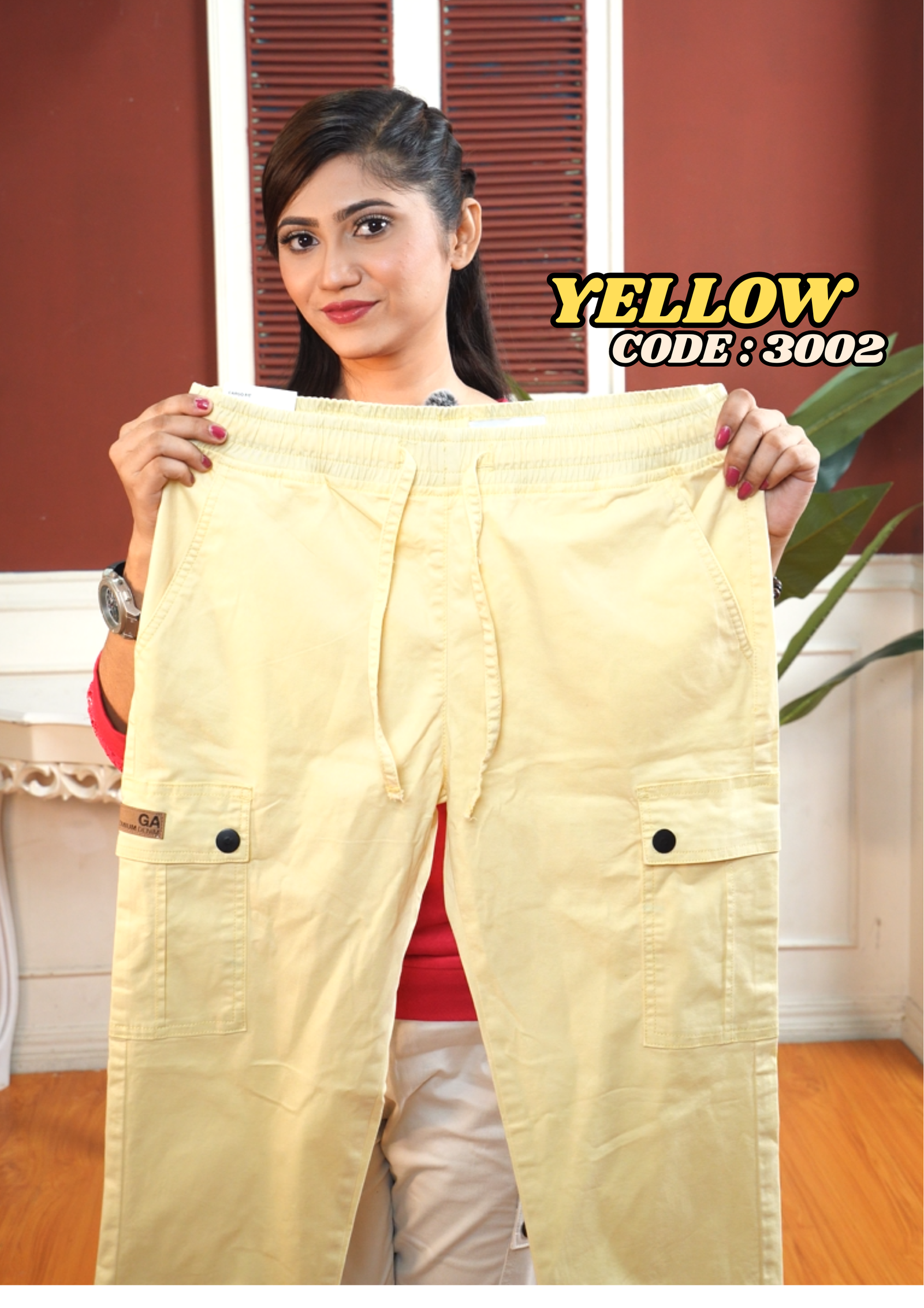 Woman Six Pocket Joggers-( Yellow ). Code -3002